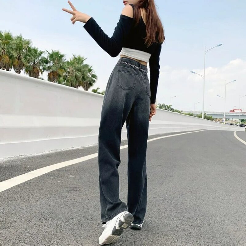 Personalized Gradient Color High Waist Wide Leg Jeans 2023 Summer New Women's Straight Tube Loose Pants Fashion Versatile