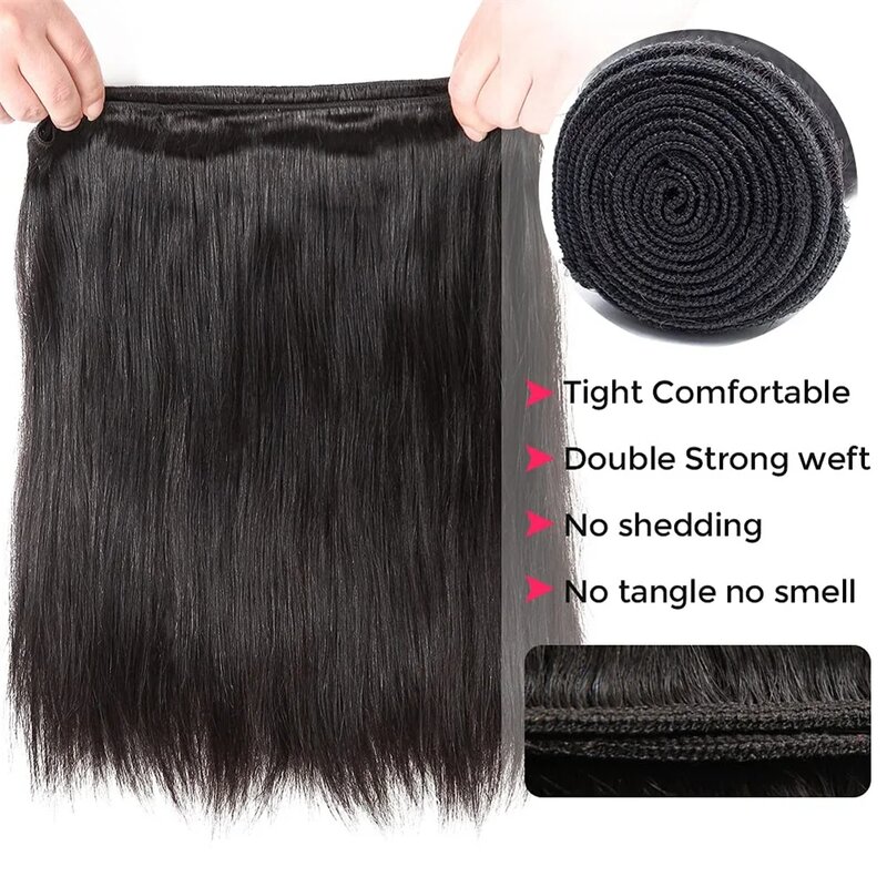 Bundel rambut manusia Staright 3 buah 8-32 inci bundel jalinan Brasil untuk wanita warna hitam alami Remy hitam MYLOCKME