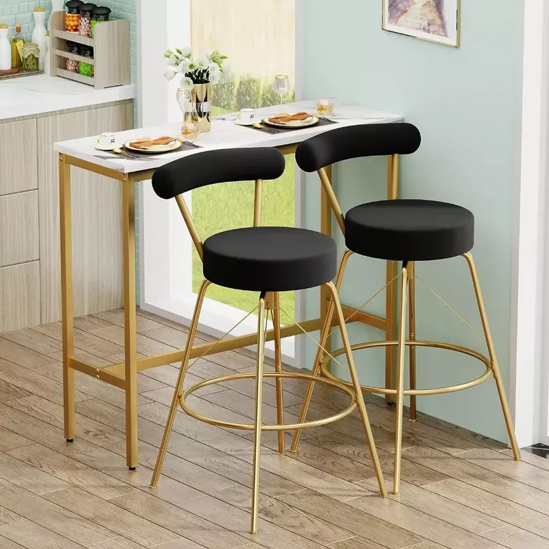 Zestaw 2 stołków barowych, obrotowe stołki barowe z oparciem, nowoczesny aksamitny stołek barowy, wyspa kuchenna, krzesło barowe