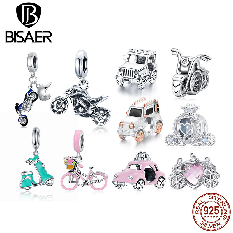 BISAER-925 فضة حلية حبة للنساء ، دراجة نارية و دراجة قلادة ، سوار ذاتي الصنع ، غرامة مجوهرات ، خمر ، جيب ، سيارة ، ECC2711