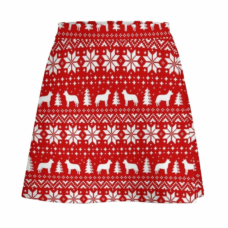 Siluet anjing ternak Australia pakaian rok Mini wanita pola liburan Natal pakaian wanita rok wanita