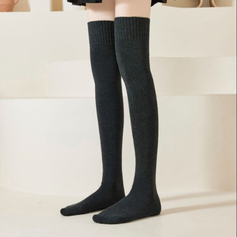 Женские зимние чулки 2 шт., соблазнительные модные однотонные облегающие плотные утепленные Внутренние теплые облегающие чулки JK длинные носки выше колена для девочек