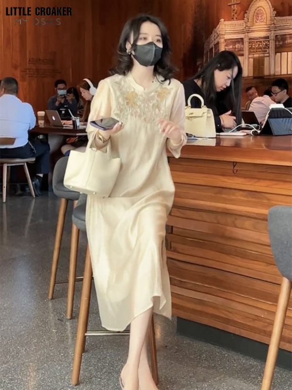 Женское платье-Ципао в китайском стиле, свободное и приталенное платье в улучшенном стиле с вышивкой, лето 2023
