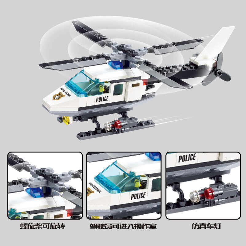 Stad Politie Helicopter Auto Swat Vliegtuig Carrier Voertuig Moc Vliegtuigen Bouwstenen Bricks Classic Model Speelgoed Voor Kinderen Geschenken