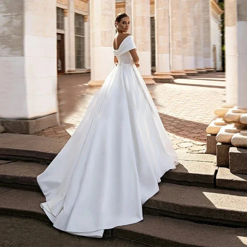 Flavinke eleganckie suknie ślubne z odkrytymi ramionami satynowe suknie ślubne na formalne przyjęcie z dekoltem w szpic długość podłogi Vestidos De Novia 2024