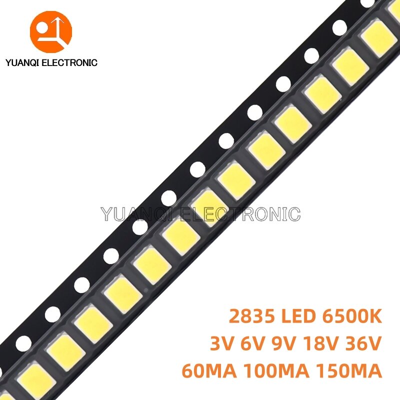 100 LED blanche haute luminosité, 2835 SMD, 1W, 0.5W, 0.2-6000 K, 3V, 6V, 9V, 18V, 36V, 150MA, 100MA, 80MA, 60MA, 30MA, 6500 pièces