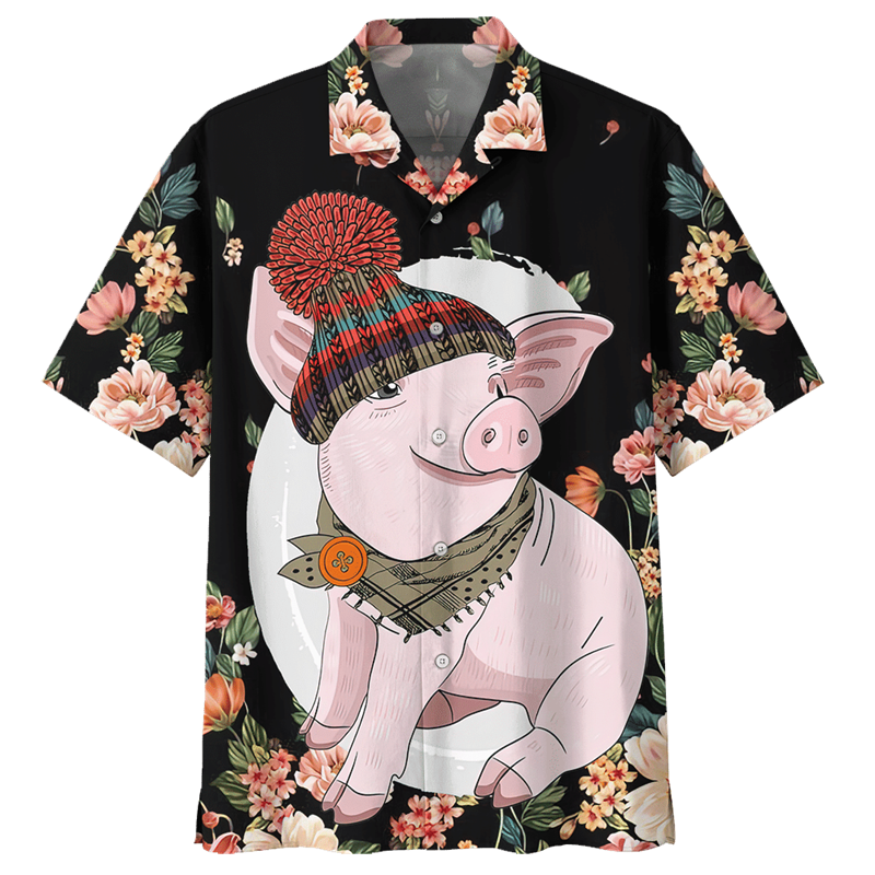 Camisa havaiana padrão de porco dos homens, animais impressos 3D, mangas curtas, camisas extragrandes com lapela, blusas de botão de rua, verão