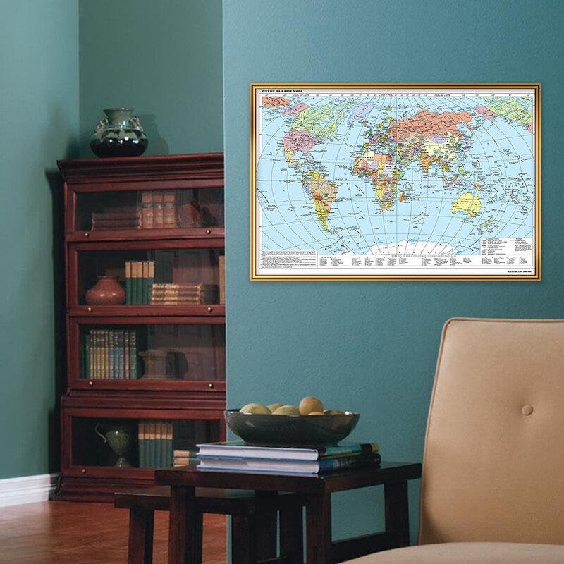 Lienzo de distribución política rusa para decoración del hogar, mapa del mundo sin olor, sin decoloración, póster de educación Cultural, 59x42cm