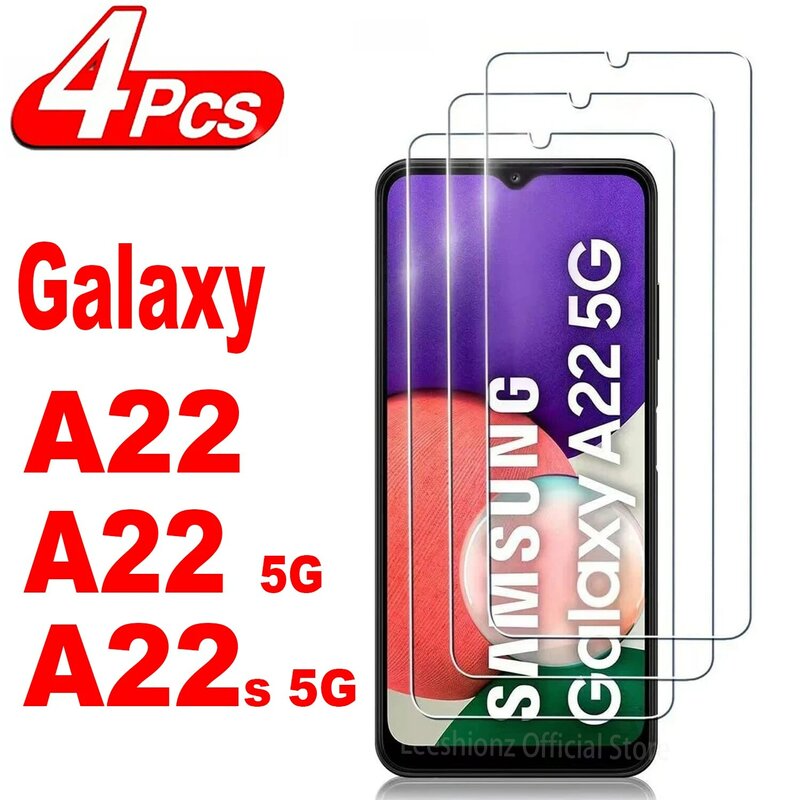 Protector de pantalla de vidrio templado para Samsung Galaxy A22, A22s, 5G, A22-5G, 2/4 unidades