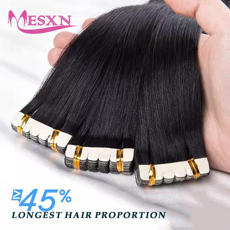 Mesxn-人間の髪の毛のエクステンション,本物の自然な髪,黒,茶色,ブロンド,見えない,厚く,高品質