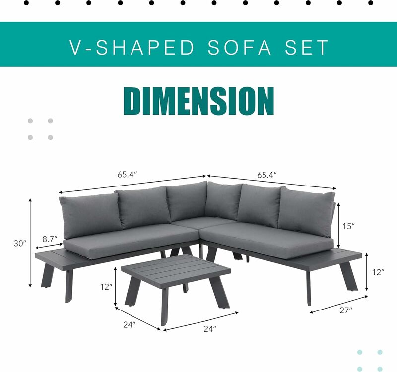 4-Piece Outdoor Patio Furniture Set L-Shaped Aluminum Sectional Sofa with Coffee Table All-Weather Patio Conversation Set