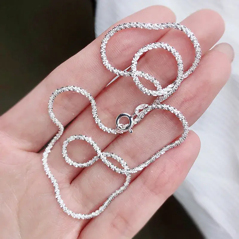 Authentic S925 Sterling Silver Necklace 2mm Sparkling Collarbone, Sweater Chain, High Charm Jewelry Gift Women