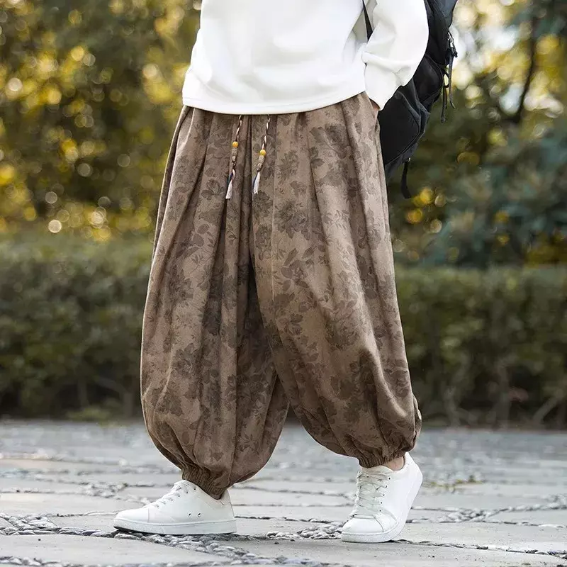 5XL Chinese Style Traditional Pants Spring and Fall Harem Pants Retro Floral Men's Lantern Leisure Oversized Streetwear Pants