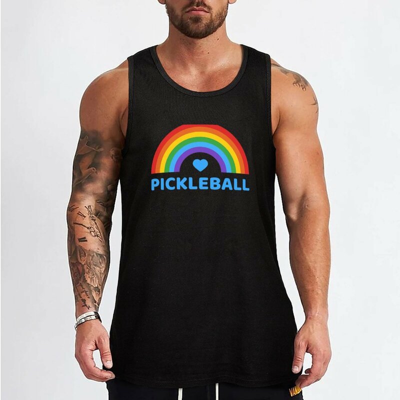 Camiseta sin mangas de culturismo, camisa de gimnasio, arcoíris, Pickleball, nueva