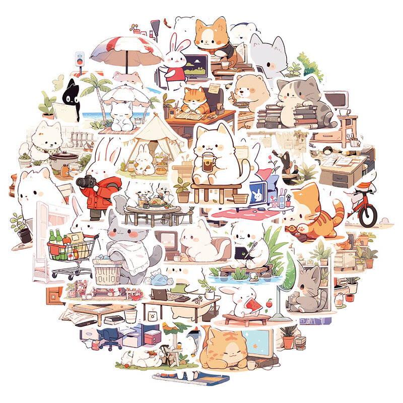 Conjunto de 10/30/50 animal bonito adesivos, desenhos animados, animal, desenhos animados, para o carro, motocicleta, laptop, kawaii, coelho, gatos, brinquedo das crianças