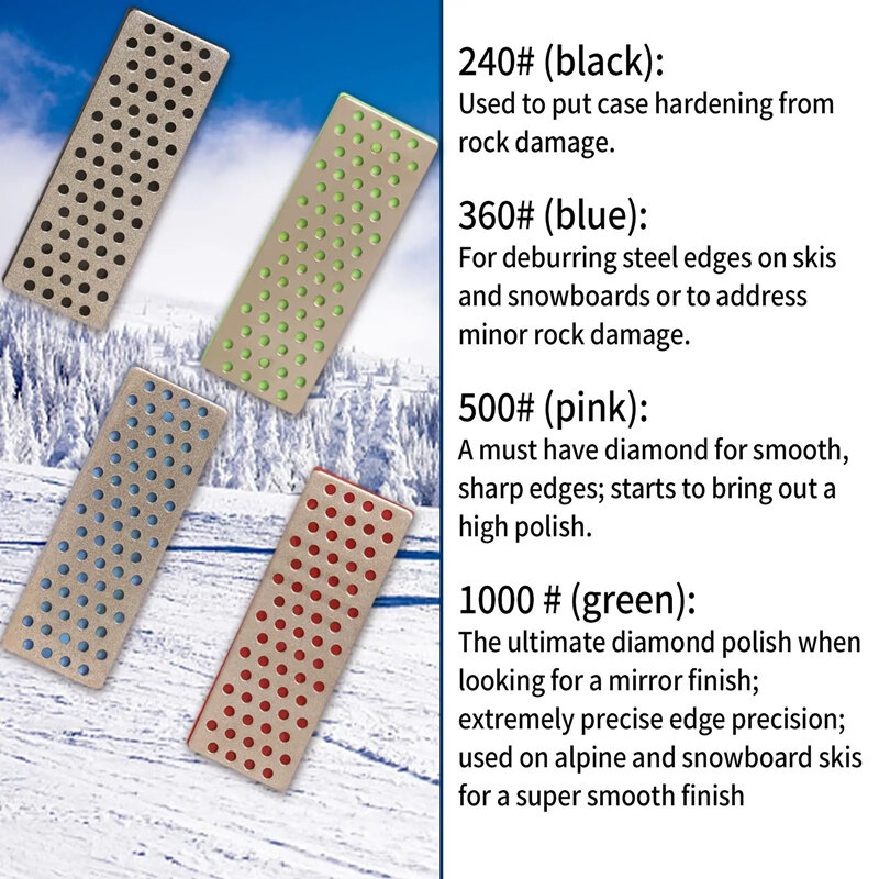 Алмазный точильный камень, 4 вида, для лыж, профессиональная точилка для ножей на лыжах, зернистость 240, 360, 500, зернистость 1000, для использования на открытом воздухе