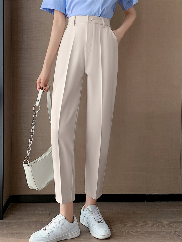 High Waist Suit Women's Ankle Length Harem Pants Solid Spring Summer Female Straight Casual Chic Trouses 2023 New