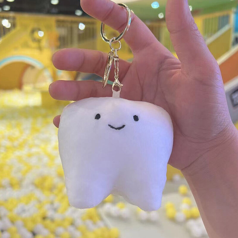 Lovely Cartoon Simulation Tooth Pendant Keychain Women Girls Bag Hanging Accessories Gift Kids Plush Toy Pendant