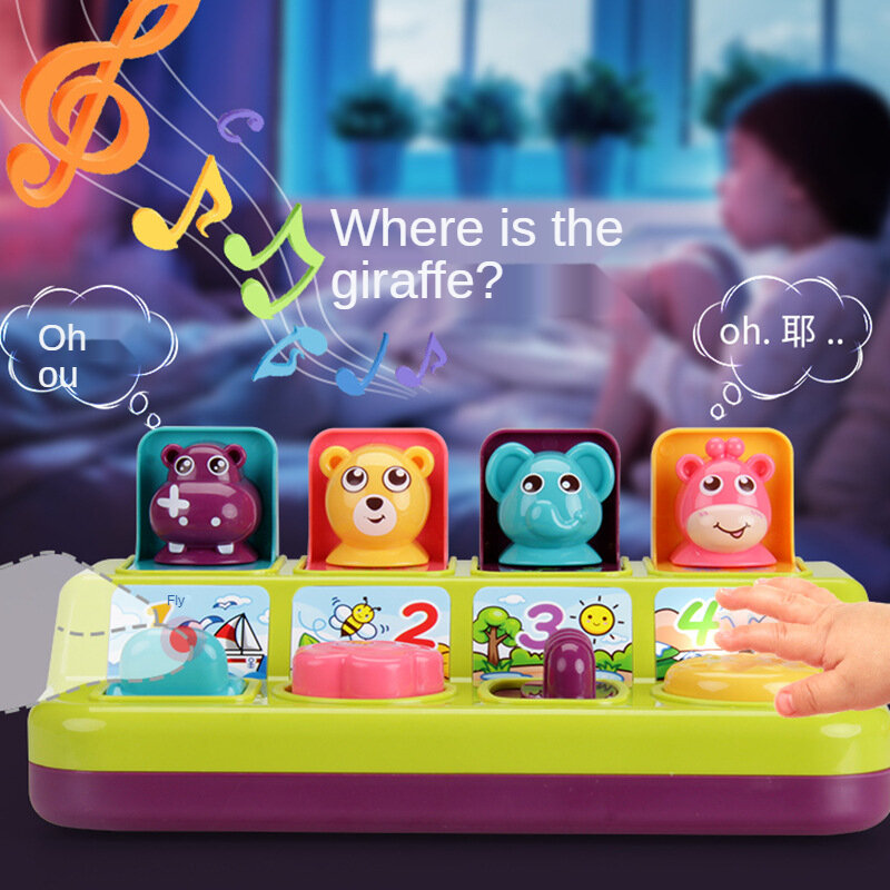 Creativo simpatico cartone animato a forma di animale Peekaboo Pop-Up gioco interattivo Puzzle giocattolo con musica regalo per bambini