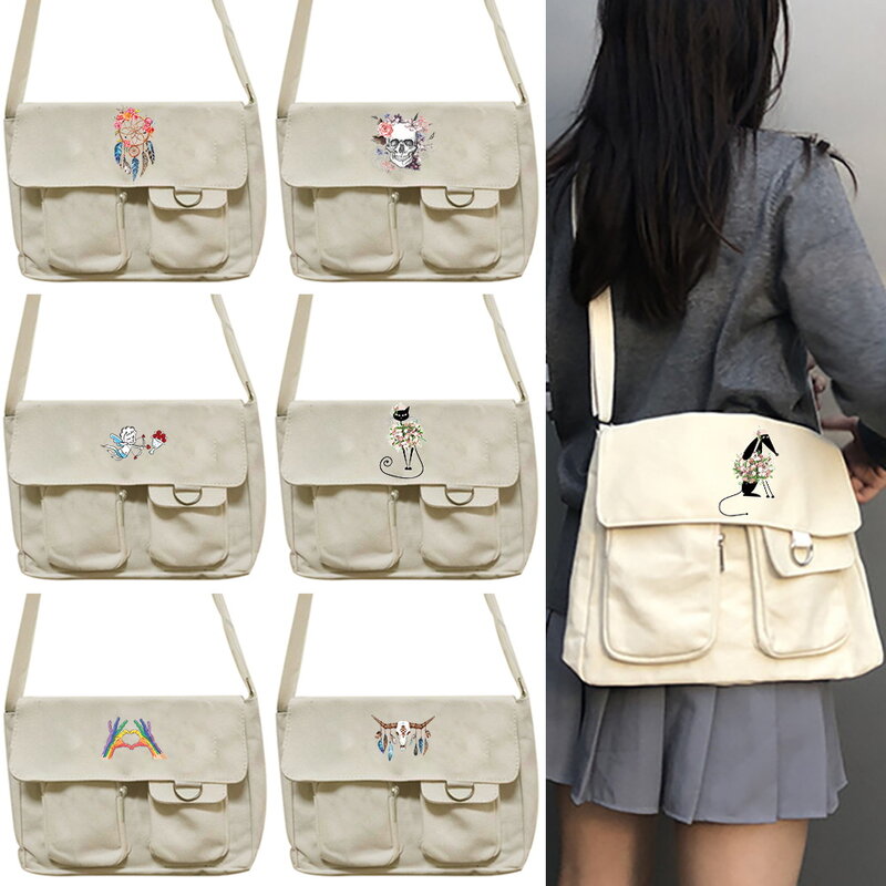 Canvas Crossbody Bags Youth Fashion Casual Large Capacity Schoolbag Ladies Shoulder Bag Color Series Print Women Messenger Bag