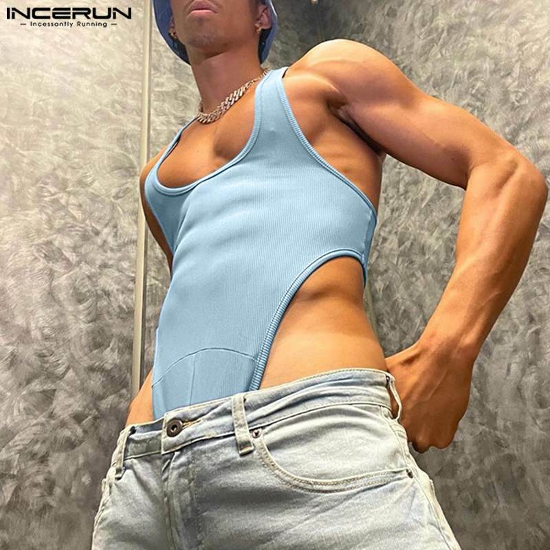 2023 Männer Bodys einfarbige Streetwear O-Ausschnitt ärmellose sexy Stram pler Fitness Mode männliche Bodys Tanktops S-5XL Incerun