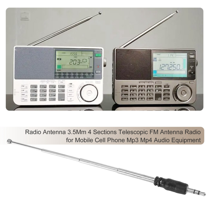 Antena de Radio FM telescópica para teléfono móvil, equipo de Audio Mp3 y Mp4, 3,5 Mm, 4 secciones