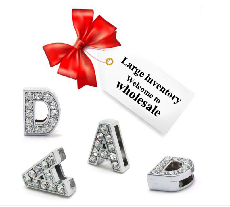 Rhinestone Slide Charms Letters For Jewelry Making Women Bracelet 8mm Alphabet A-Z Pet Collar Necklace DIY Accessories Gift