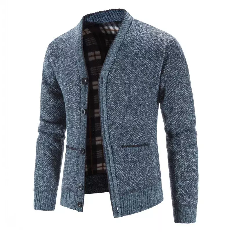 남성용 니트 가디건 스웨터 코트, 따뜻한 플리스, 단색 캐주얼 니트 가디건, 재킷 코트, 패션 남성 의류, 2023, 가을, 겨울