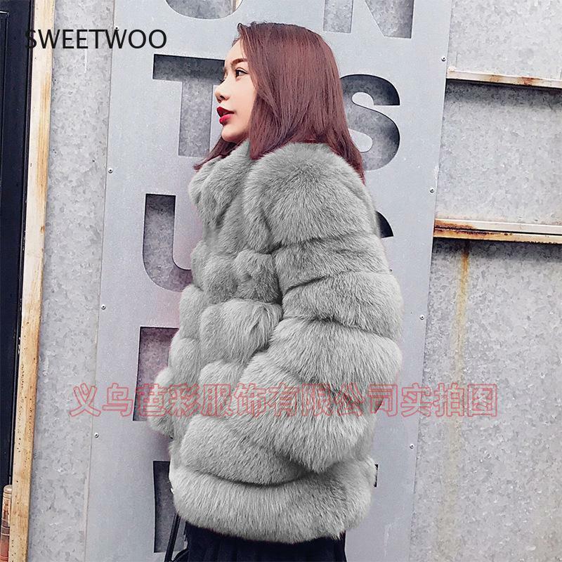 Abrigo de piel de zorro ecológico para mujer, chaqueta de alta calidad con cuello de piel Natural, cálido, personalizado, de lujo, para invierno