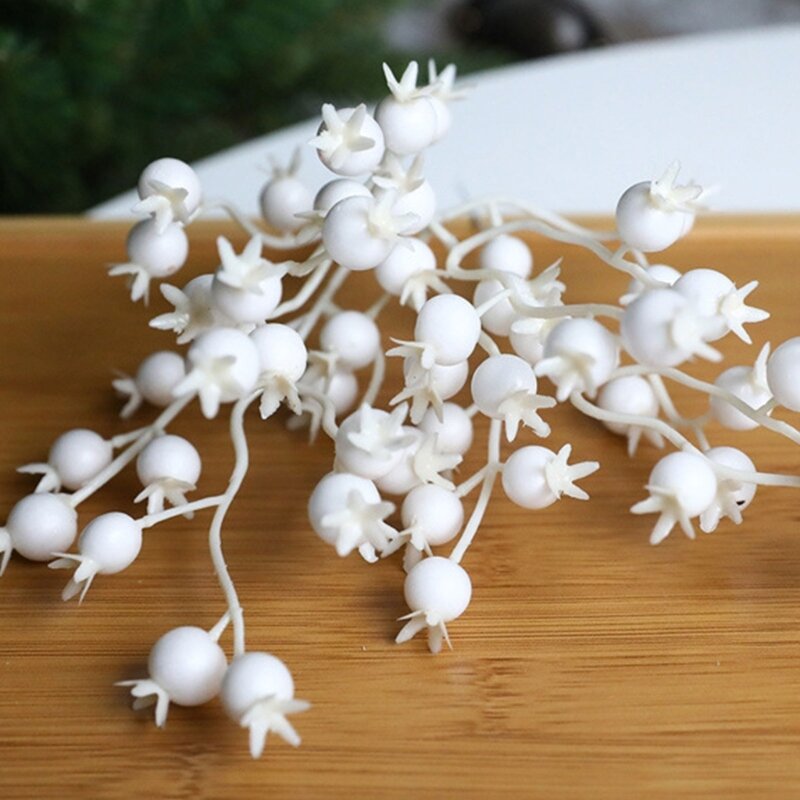 10 unids/lote tallos bayas artificiales, adorno rama bayas Navidad blanco 9,44 pulgadas para decoración del y