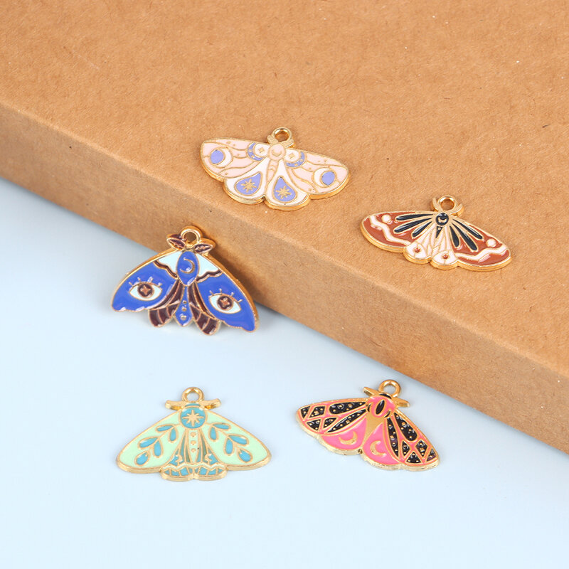 10 buah jimat kupu-kupu ngengat bintang bulan Enamel untuk anting-anting gelang rantai telepon Aksesori liontin DIY pembuatan perhiasan