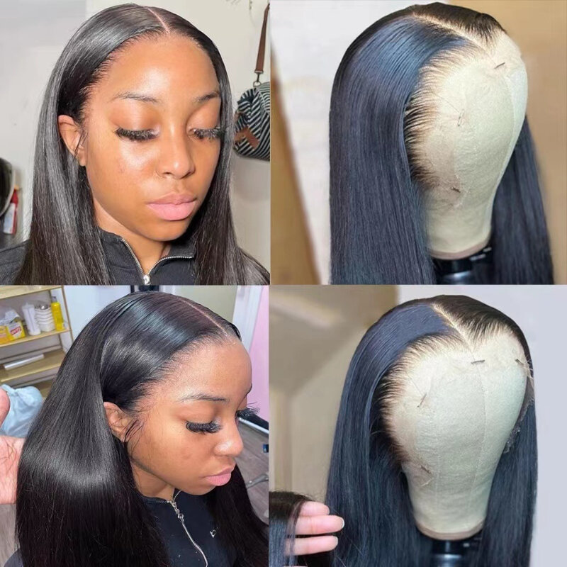 Side Part Front Lace Wig Full Head Set Fashion Natural Female Synthetic Human Hair Black Long Straight Hair Highlight Wig