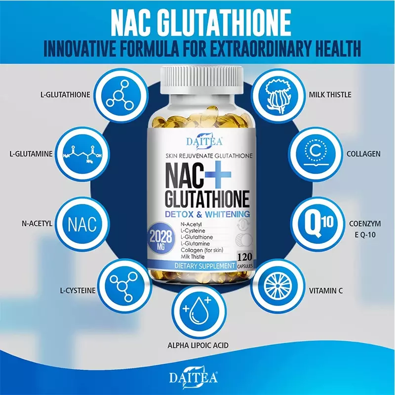 Daitea NAC Supplement - Milk Thistle Glutathione Collagen Capsules - Skin Health & Vitality, Detoxification, Immune Support