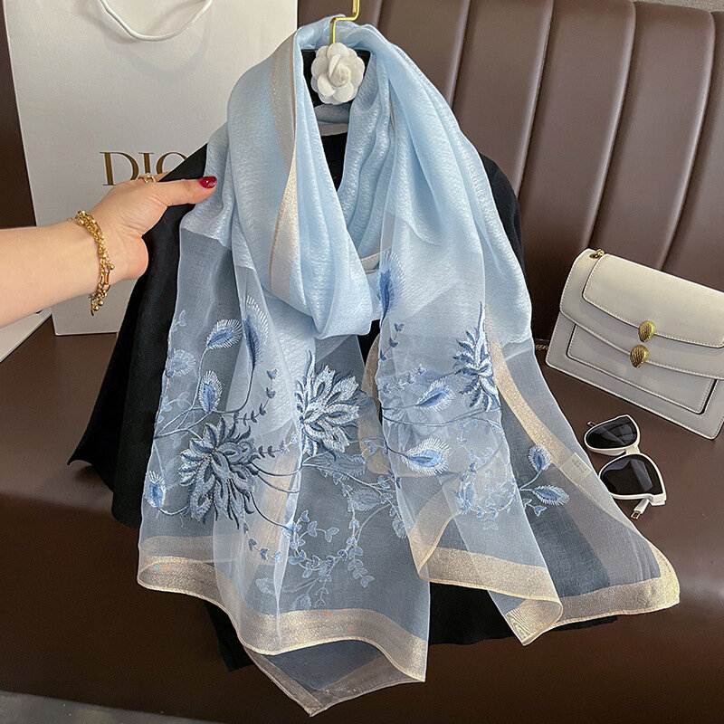 Bufanda de lana de seda para mujer, chales cálidos de invierno, Pashmina Floral, bufandas de advertencia bordadas de lujo, novedad de 2023