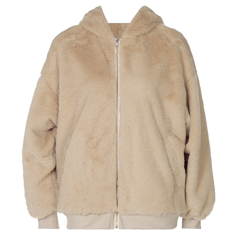 Jaket Teddy musim dingin wanita, mantel bulu domba hangat kerah bulu palsu 2023