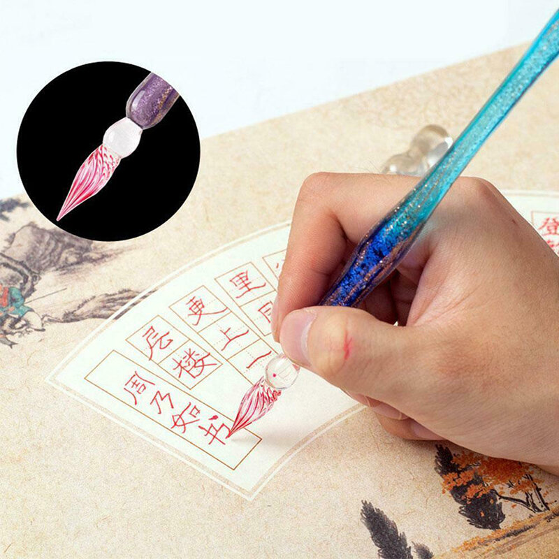 クリスタルガラスペン,スターリースカイユニコーンディップペン,12色インク付き万年筆,ライティング用品,1セット