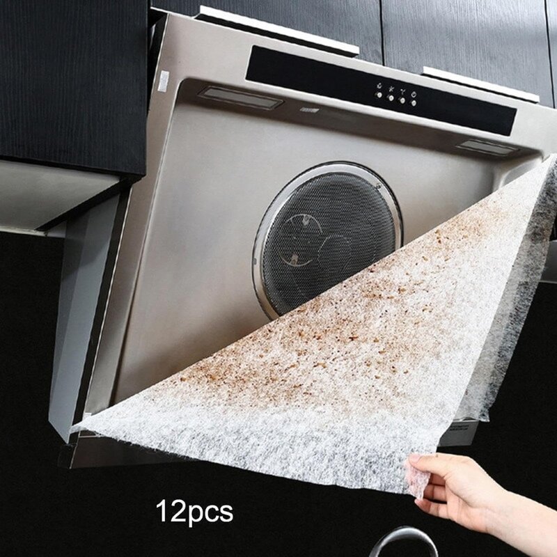 12 Pack Absorbent Disposables Filter Sheets Durable & Portable Kitchen Filter Paper Suitable for Extractor Hoods Durable