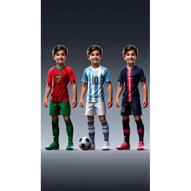 2024 Children's Football Sweater Boys Youth Football Sweater Adult Football Tracksuit 3-Piece Set Messi 7 #10 # Short