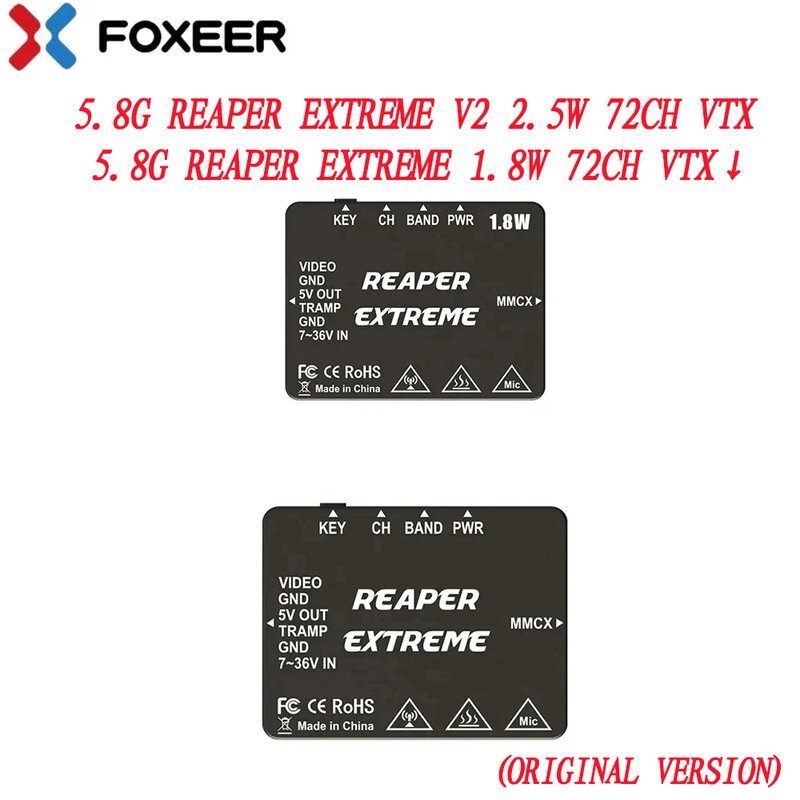 ใหม่ foxeer 5.8G Reaper V2สุดขีด2.5W 72CH/1.8W 72CH vtx