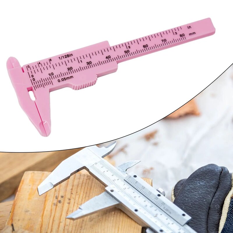 Brand New Calipers Ruler Woodworking 0-80mm Jewelry Measure Lightweight Pink/Rose Red Plastic Double Rule Scale