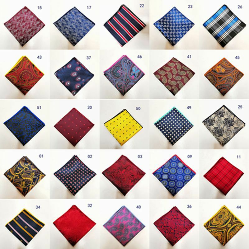 Fashion Silk Pocket Square 23*23cm Paisley Striped Floral Hanky For Man Business Wedding Blue Yellow Handerkerief Costume