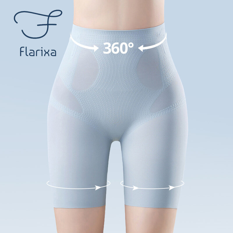 Flarixa ไร้รอยต่อ shapers ร่างกายไร้รอยต่อบางพิเศษผ้าไหมน้ำแข็งกางเกงขาสั้นความปลอดภัยสูงเอวแบนรัดลดหน้าท้องชุดชั้นในลดสัดส่วน