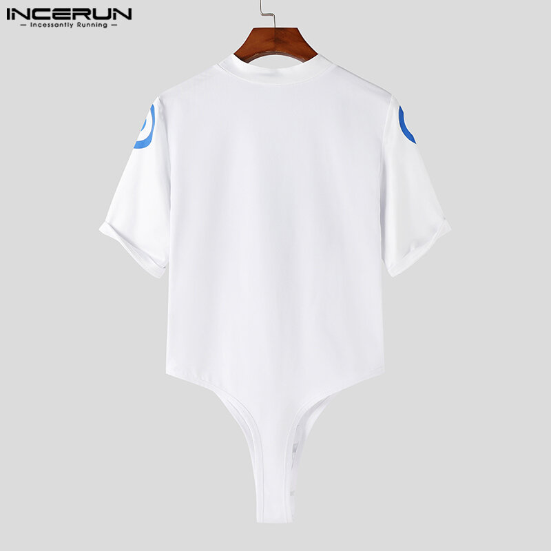 2023 Men Printing Bodysuits O-neck Short Sleeve Summer Fitness Casual Mens Rompers Streetwear Leisure Bodysuits S-5XL INCERUN