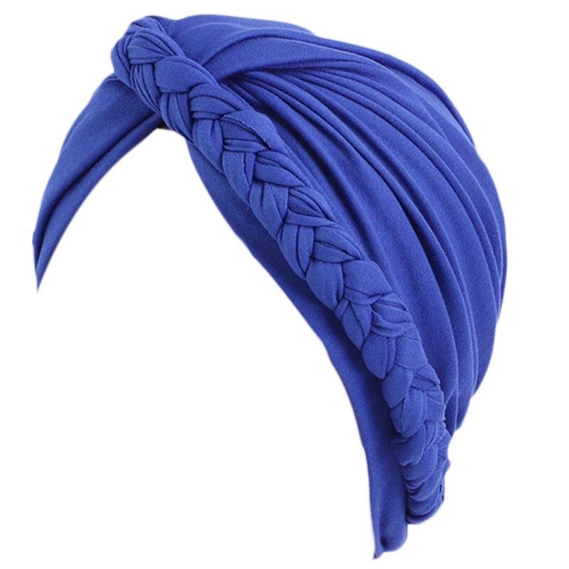Bohemian Braid Sleep Hat for Cross Twist Chemo Hat Solid Color Turban Hat All-match Muslim Hat for Wife Mother Girlfrien