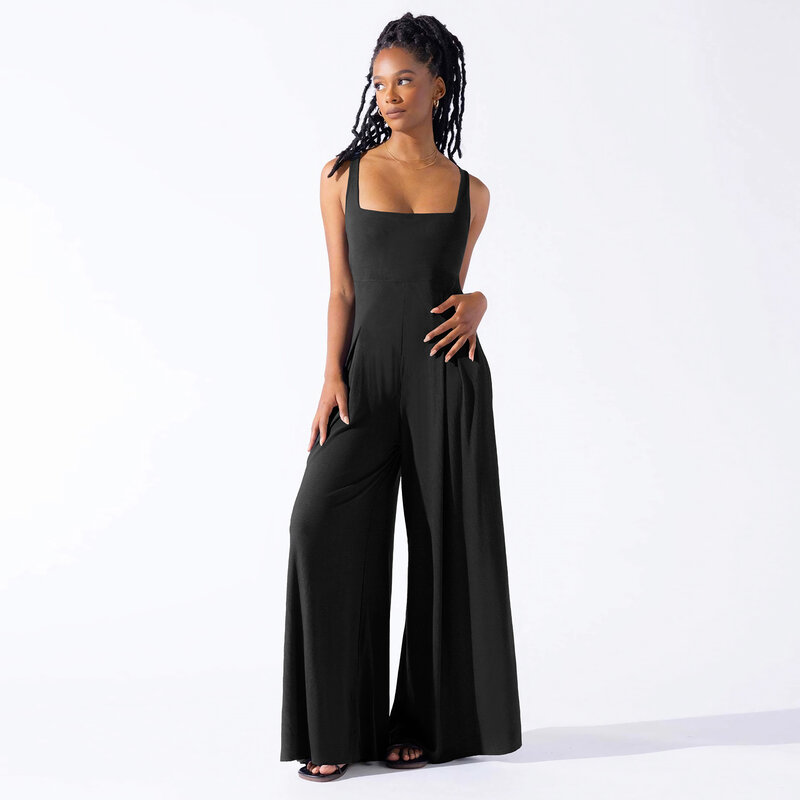 High Quality Fashionable Casual Knitted Sexy Suspender Wide Leg Elegant Jumpsuit 2024 New Women's Clothing Streetwear Women Y2k