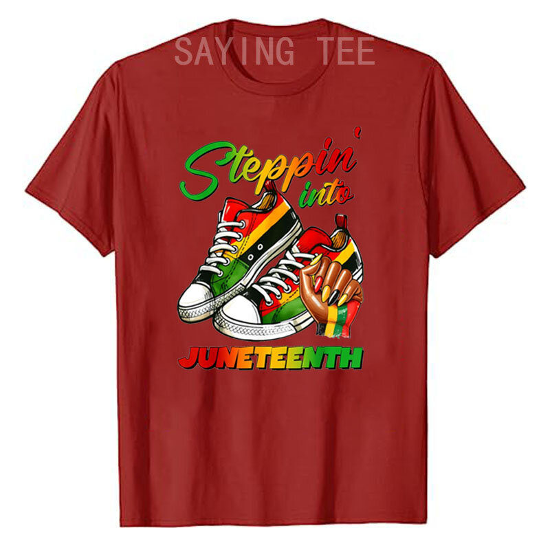 Stepping Into Juneteenth Afro Woman Black Girls Sneakers Men T-Shirt Black Pride 19th 1865 Clothes Humor Funny Graphic Tees