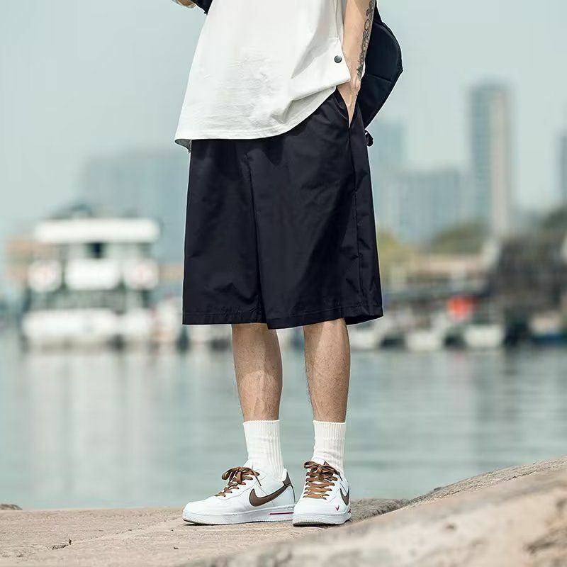 Vintage cor sólida bolso masculino carga shorts clássico solto all-match puro algodão rua casual verão refrescante masculino curto