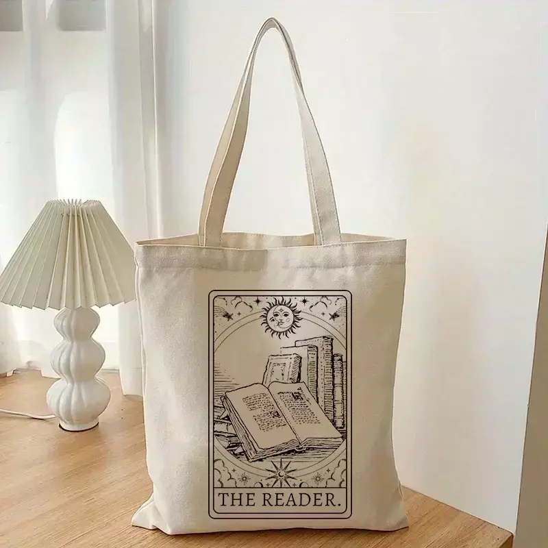 TOUB018  Vintage The Reader Pattern Canvas Shoulder Bag, Lightweight  Sun  Shopper  Versatile Storage Bag