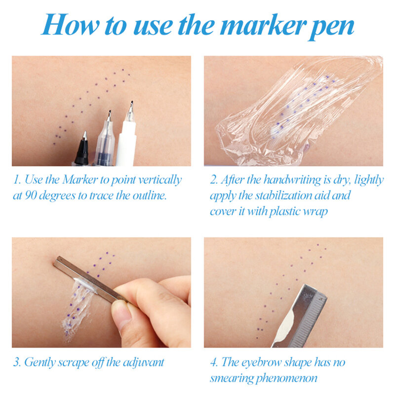 Beauty Pen Skin Marker for Eyebrow Skin Marker Pen Tattoo Positioning Magical Watermark Removal Measure Stationery Set