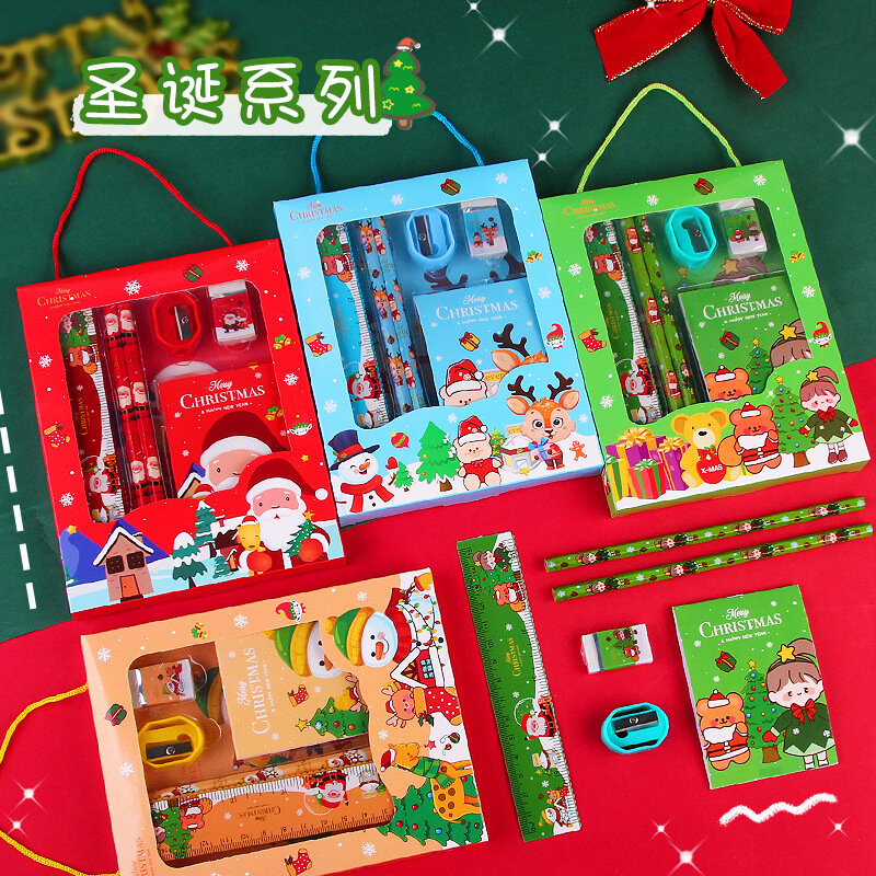 2022 Cartoon cute Christmas gift stationery set children's small gifts school supplies 6-piece gift box  gift set Mainland China